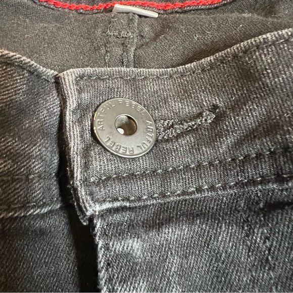 Artful Rebel Jeans Mens 36x30 Black  Stretch Straight Distressed Denim W/pockets - Picture 3 of 11